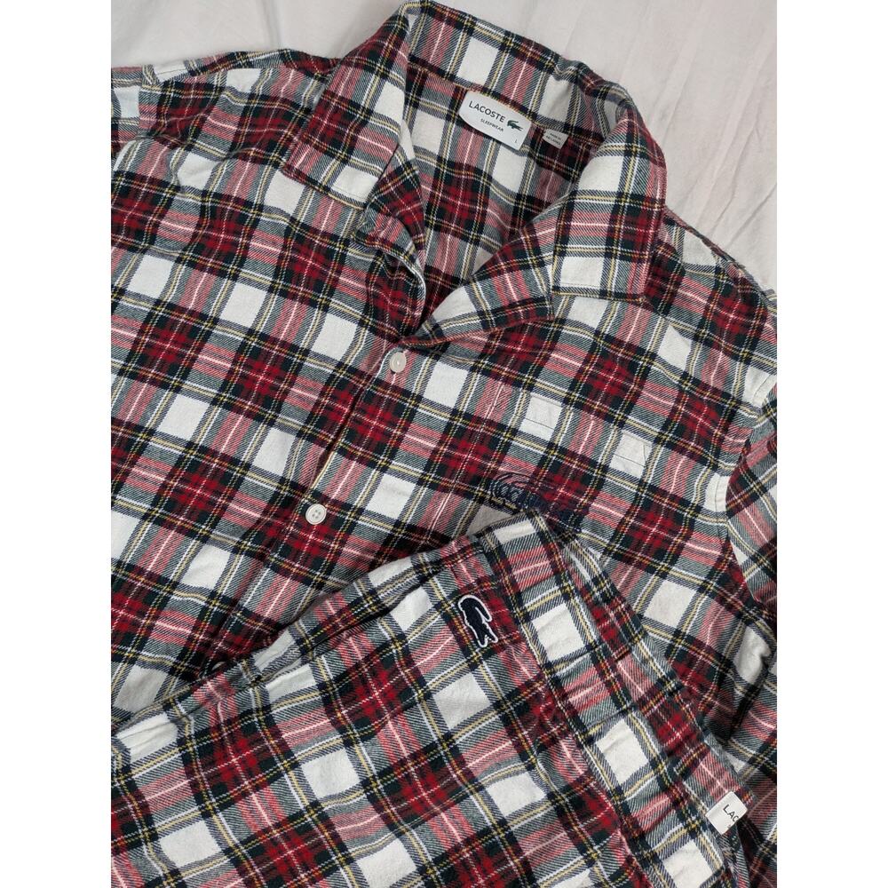 LaCoste Plaid Poplin Pyjama Set Mens Large Red/White/Green Pajamas 100% Cotton